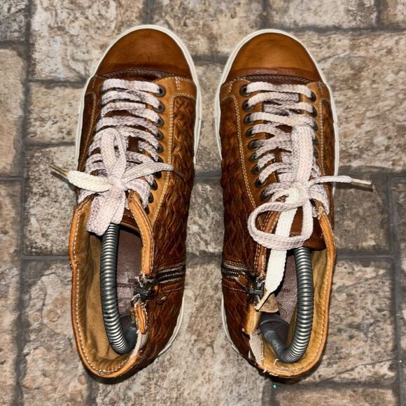 Calzoleria toscana woven leather upper high top sneakers lace & zip up size 37. - Picture 4 of 8